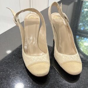 Delman Beige Quilted Slingback Heels